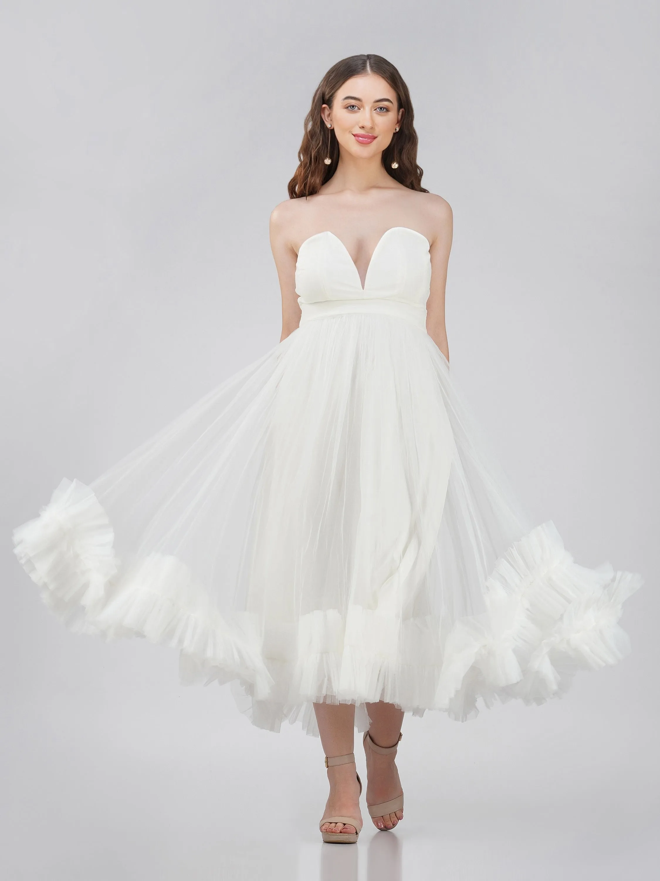 Orion Bridal Tulle Midi Dress in Ivory