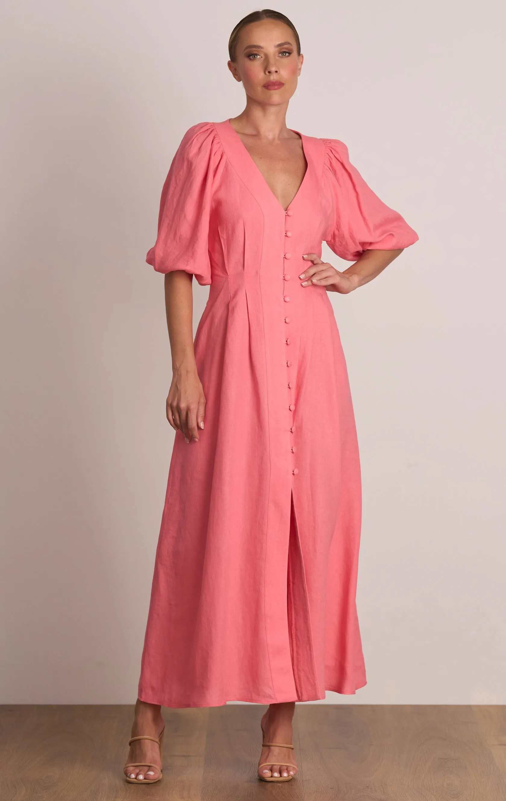 Pasduchas Meadows Button Midi Dress - Punch Pink