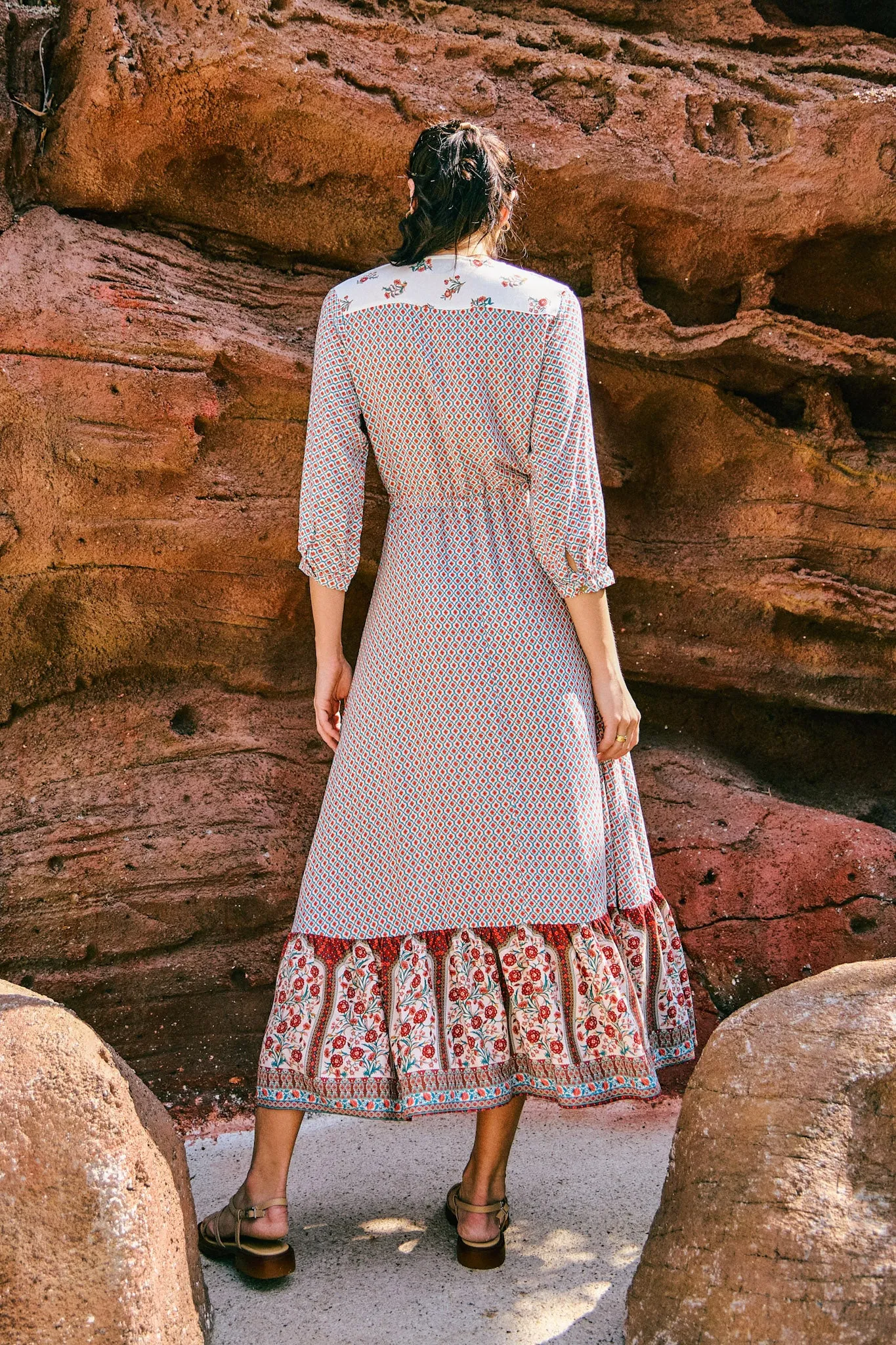 Petunia Red Floral Boho Midi Dress