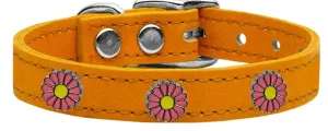 Pink Daisy Widget Genuine Leather Dog Collar Mandarin 26