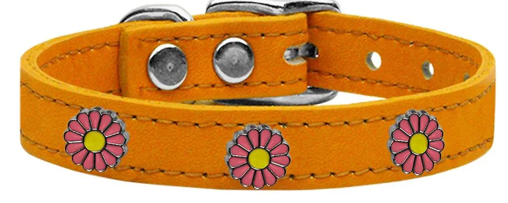 Pink Daisy Widget Genuine Leather Dog Collar Mandarin 26