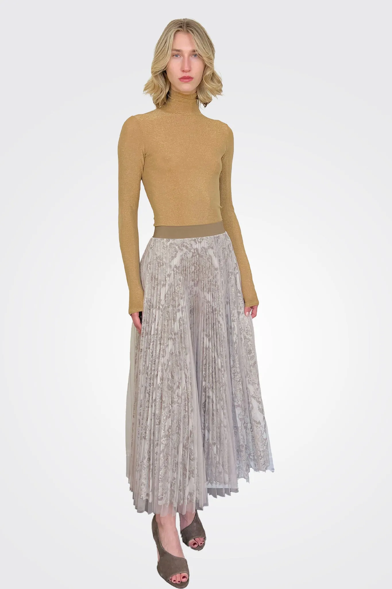 Pleated Maxi Skirt - Snake Taupe