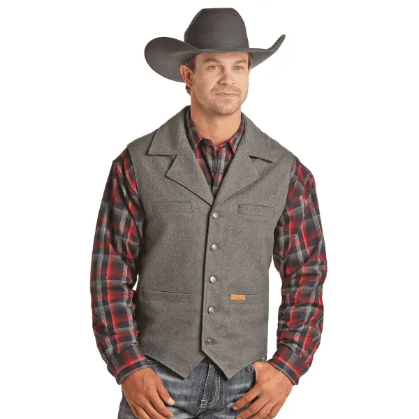 Powder River Men's Heather Charcoal Wool Snap Front Western Vest 98-1176CHR 98X1176CHR