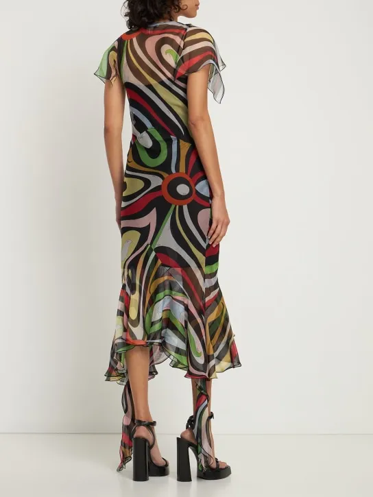 Pucci   Chiffon Marmo print ruffle midi dress 