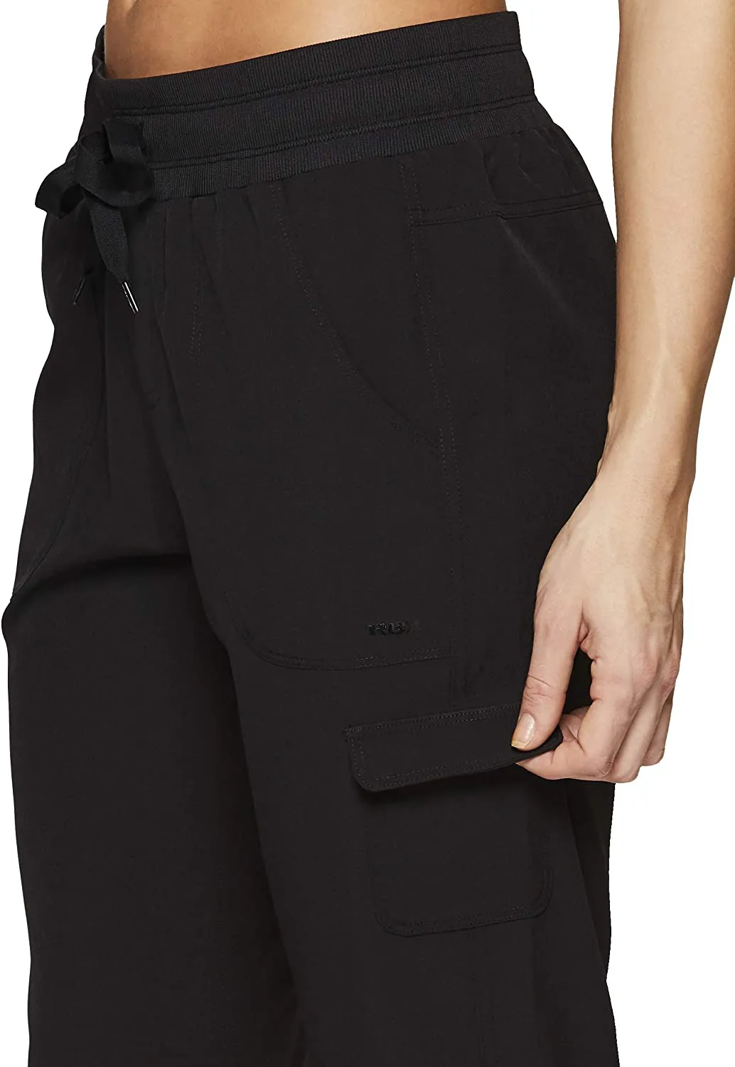 RBX Active Women's Fashion Lightweight Woven Drawstring Cargo Capri Pant with Pockets