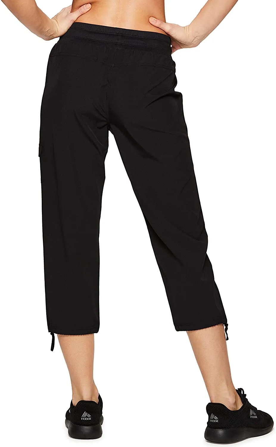 RBX Active Women's Fashion Lightweight Woven Drawstring Cargo Capri Pant with Pockets