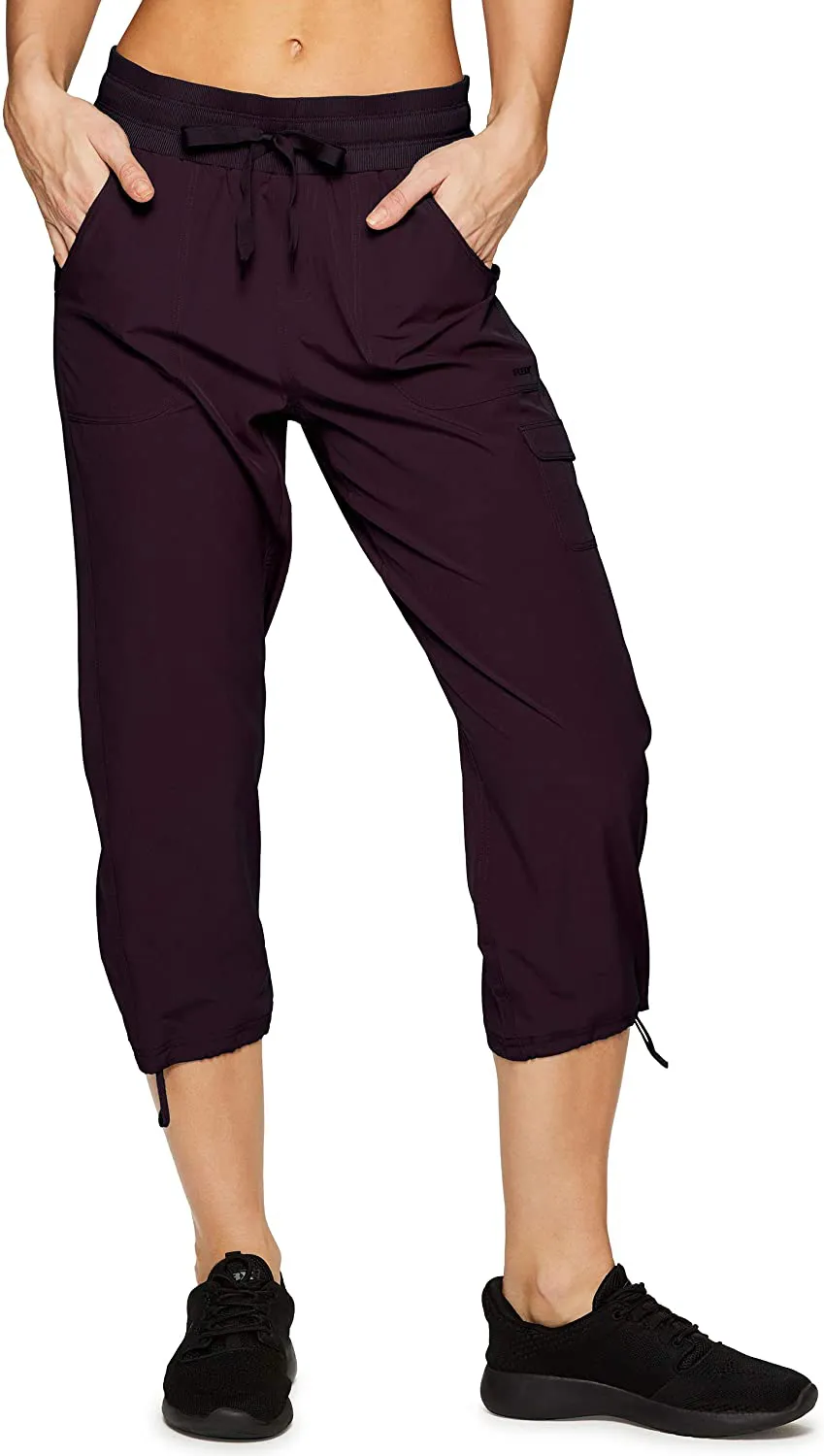 RBX Active Women's Fashion Lightweight Woven Drawstring Cargo Capri Pant with Pockets