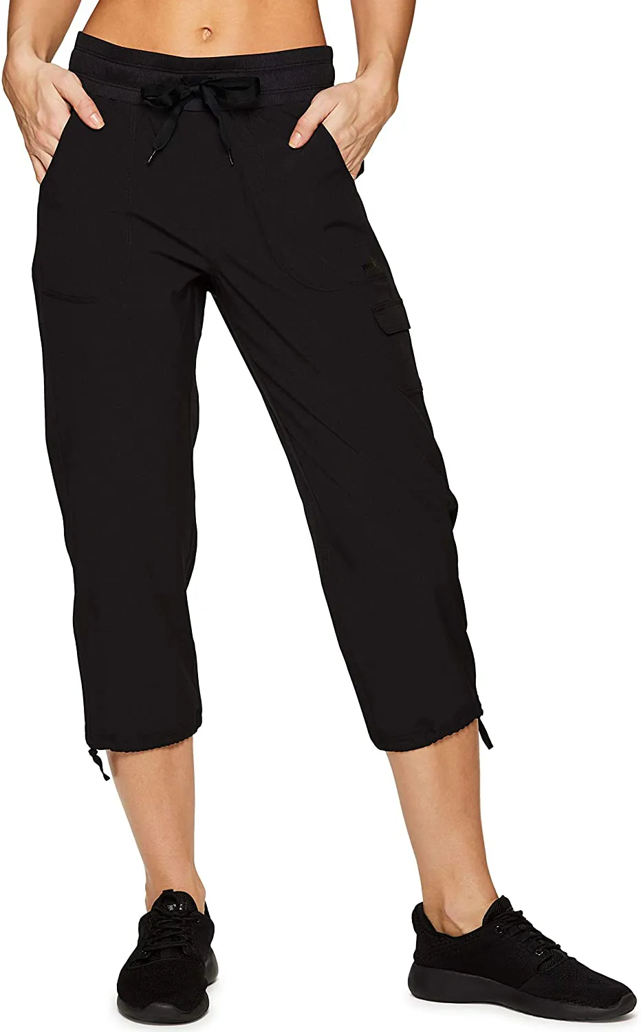 RBX Active Women's Fashion Lightweight Woven Drawstring Cargo Capri Pant with Pockets