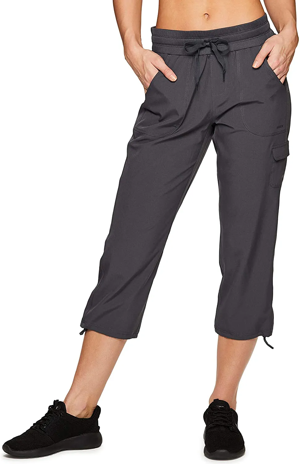 RBX Active Women's Fashion Lightweight Woven Drawstring Cargo Capri Pant with Pockets