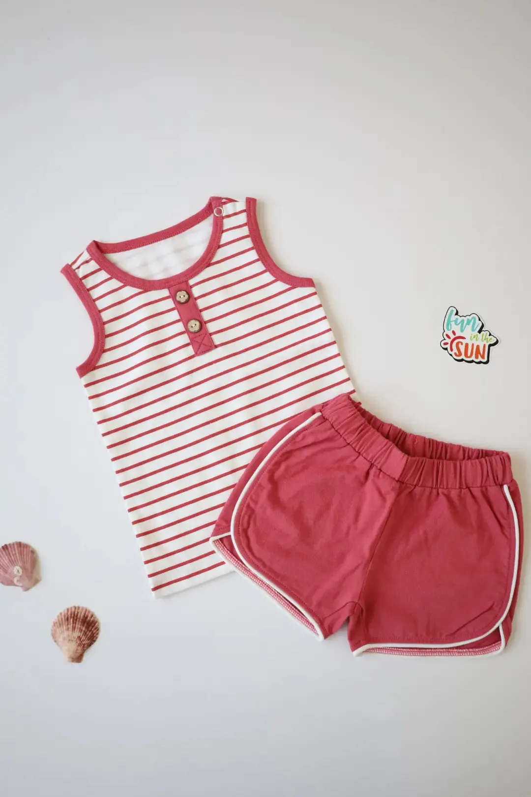 Red Stripes-Boys Vest and Shorts