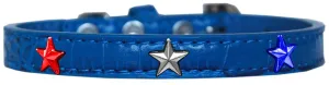 Red, White And Blue Star Widget Croc Dog Collar Blue Size 20