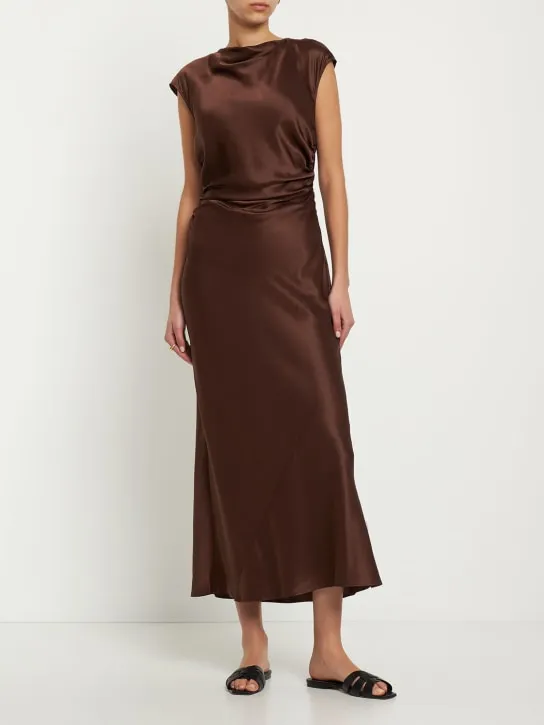 Reformation   Veida ruched satin silk midi dress 