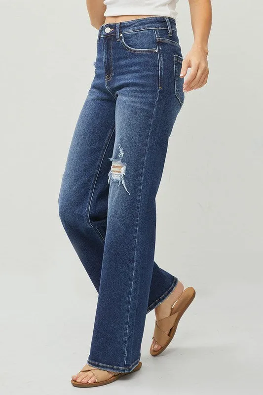 Risen Jeans - High Rise Distressed Detail Wide Leg Jeans - RDP5522