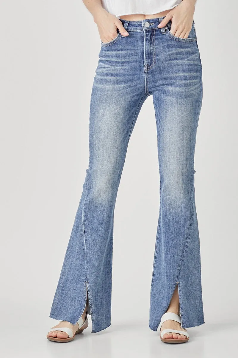 Risen Jeans - High Rise Twisted Hem Flare Jeans - RDP5243