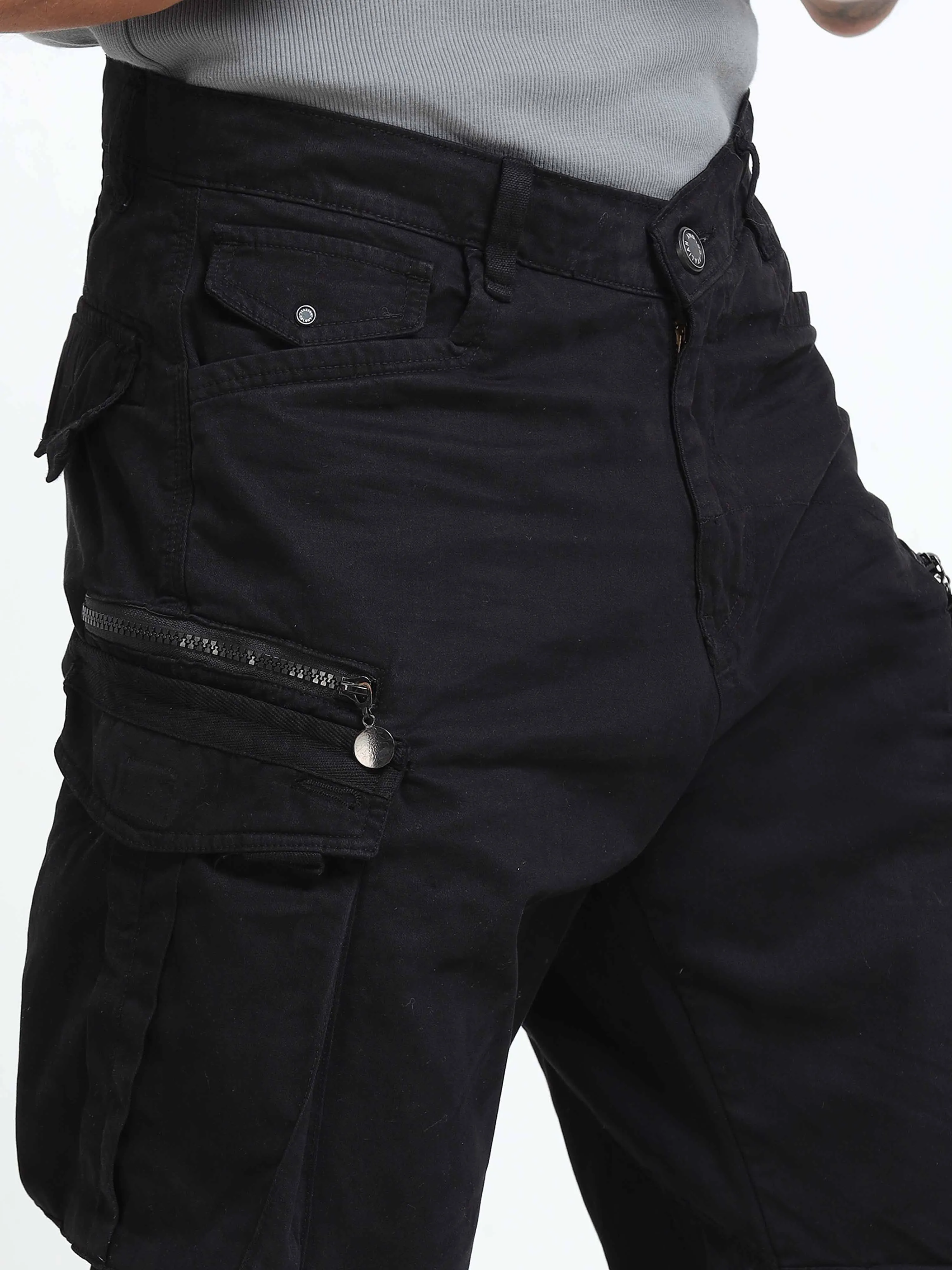 Rugged Zip Cargo Pants In Black