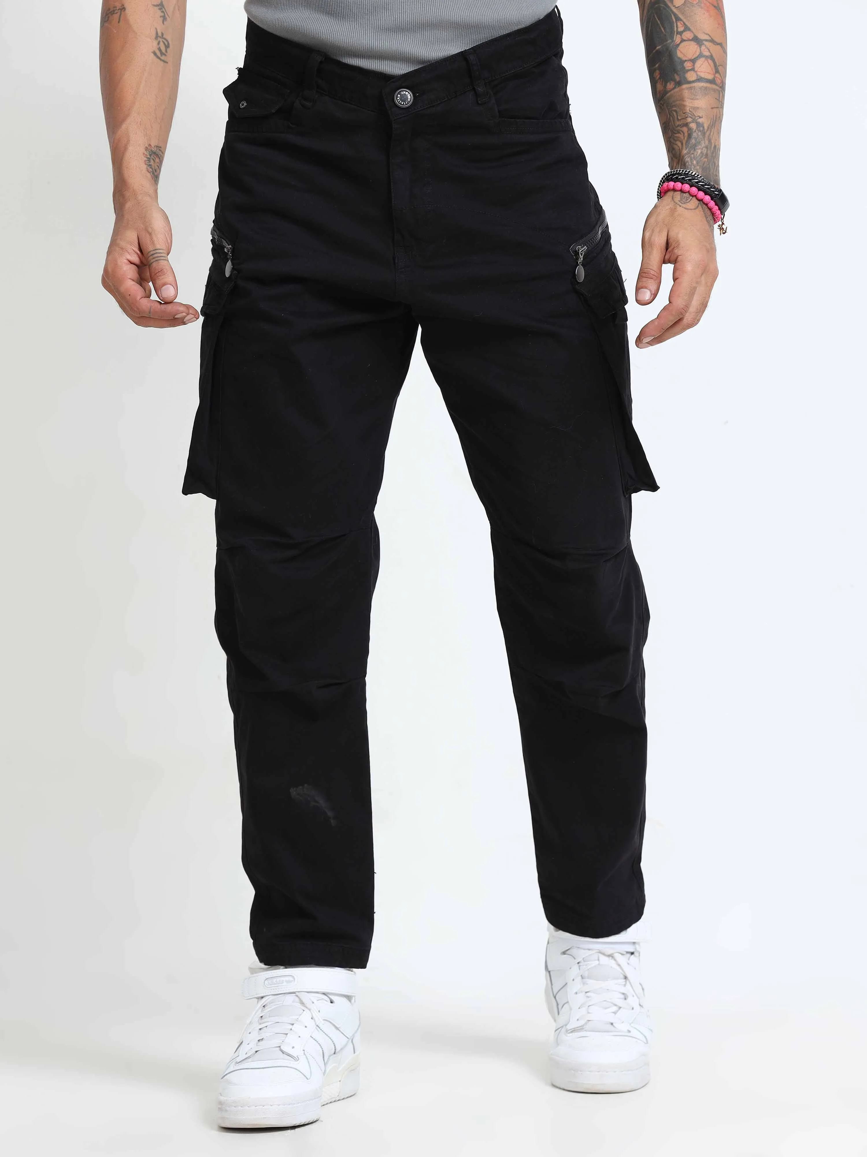 Rugged Zip Cargo Pants In Black