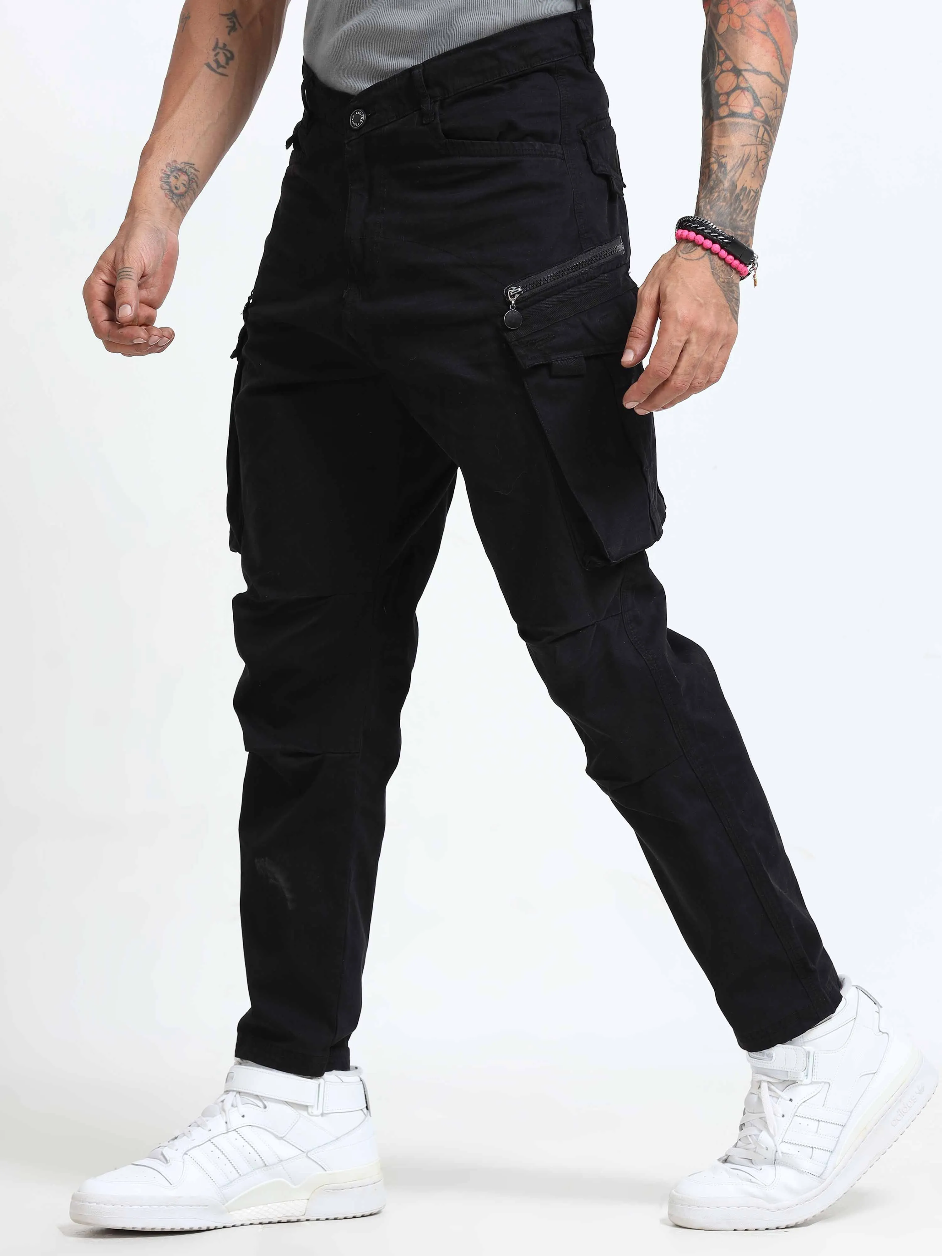 Rugged Zip Cargo Pants In Black