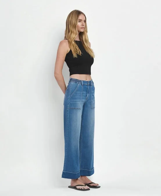 Ryan High Rise Double Cuffed Baggy Wide Jeans