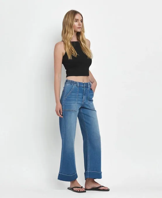 Ryan High Rise Double Cuffed Baggy Wide Jeans