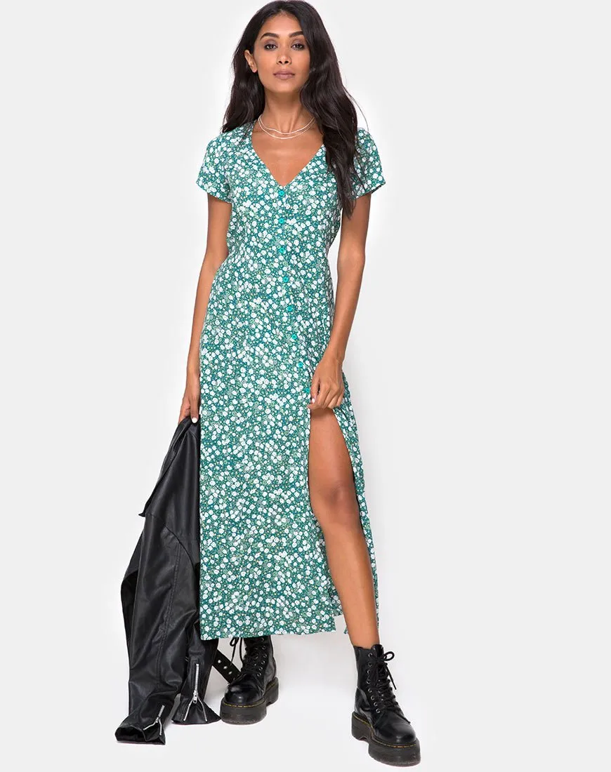 Sanrin Midi Dress in Floral Field Green