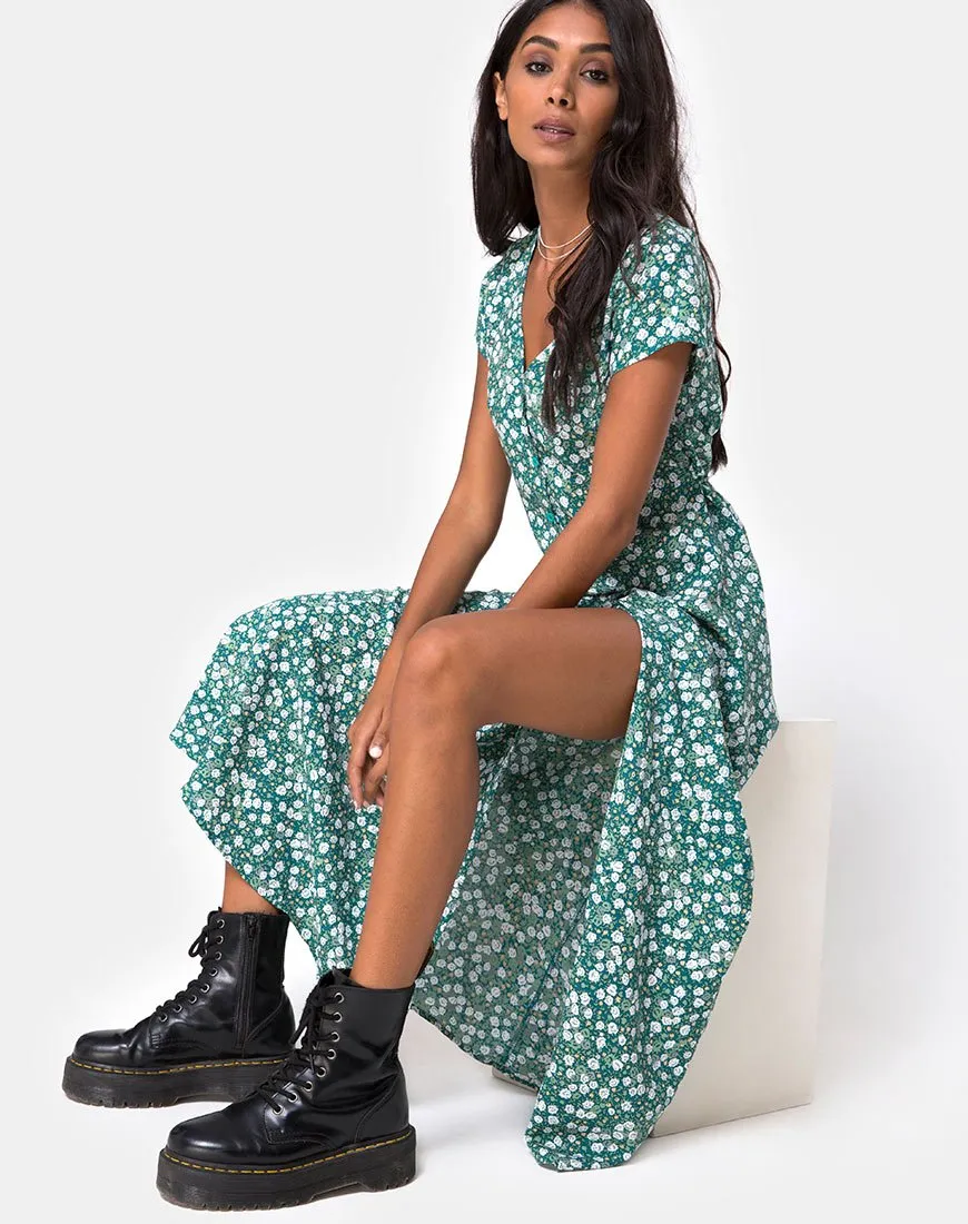 Sanrin Midi Dress in Floral Field Green