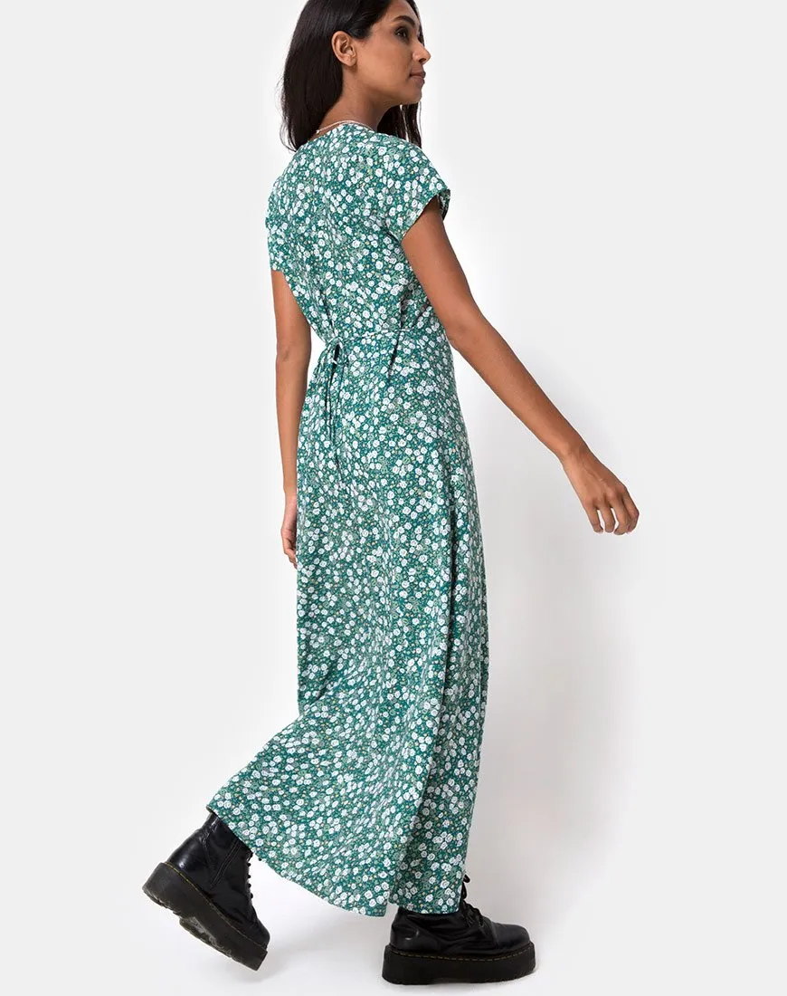 Sanrin Midi Dress in Floral Field Green