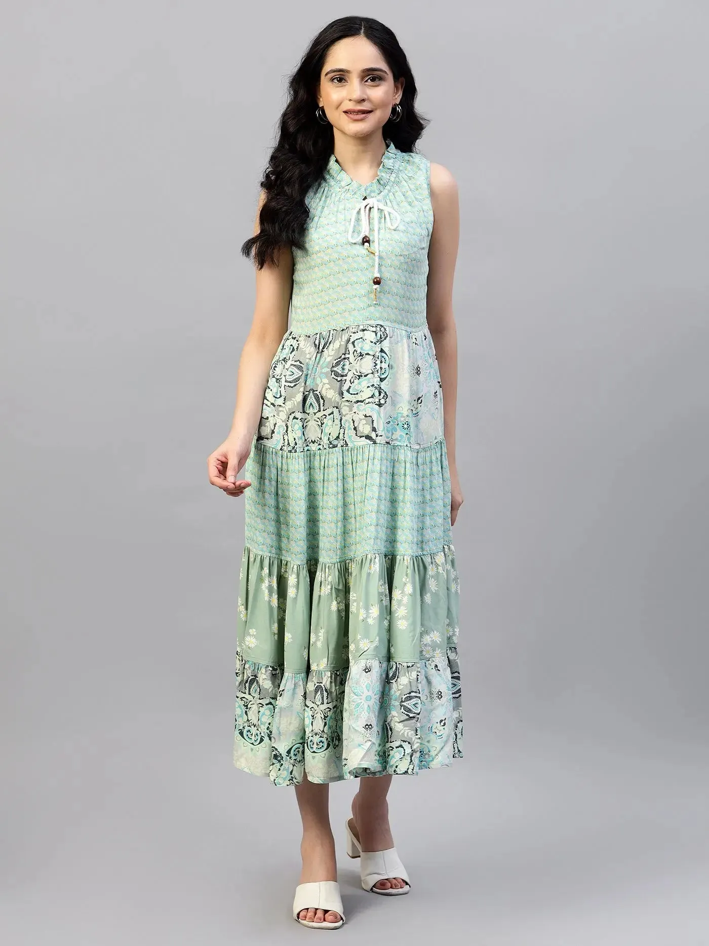 Sea Green Mix and Match Viscose Midi Dress