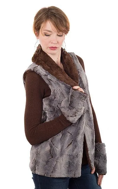 Shawl Collar Vest, Reversible less pockets - Giant's Causeway with Cuddly Fur in Chocolate (One Small Left!)