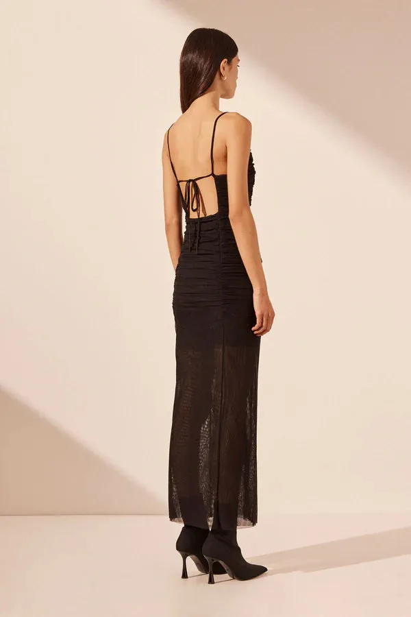 Shona Joy - Mira Open Back Ruched Midi - Black ** FINAL SALE**