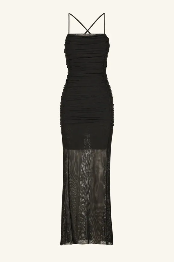 Shona Joy - Mira Open Back Ruched Midi - Black ** FINAL SALE**