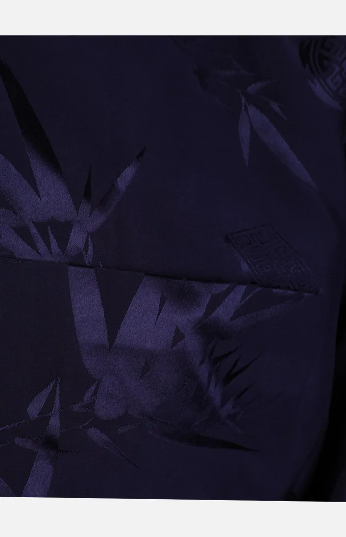 Silk Padded Jacket (Bamboo Leaves Pattern)-Navy