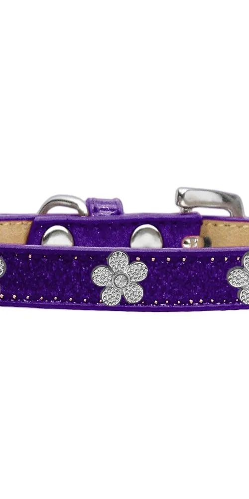 Silver Flower Widget Dog Collar Purple Ice Cream Size 10