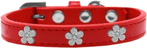 Silver Flower Widget Dog Collar Red Size 18