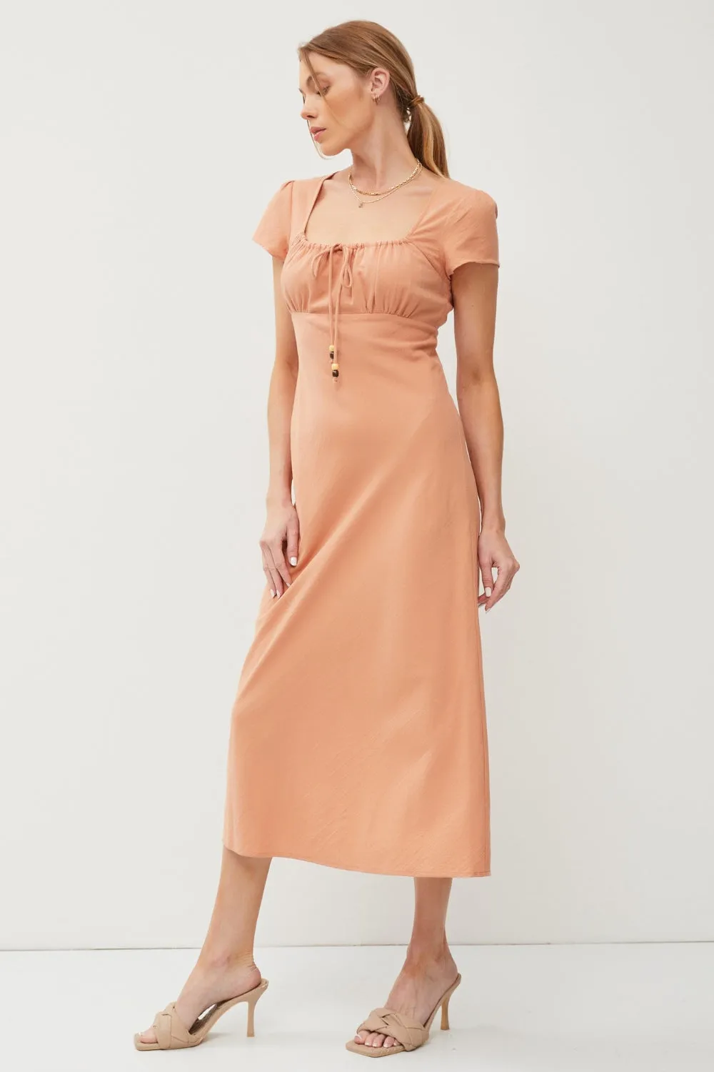 Square Neck Short Sleeve Midi Dress