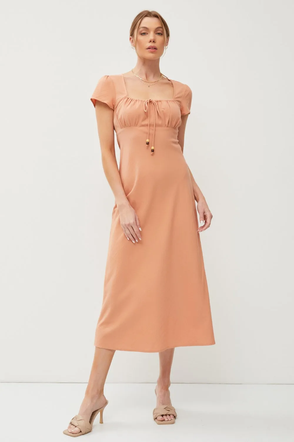 Square Neck Short Sleeve Midi Dress