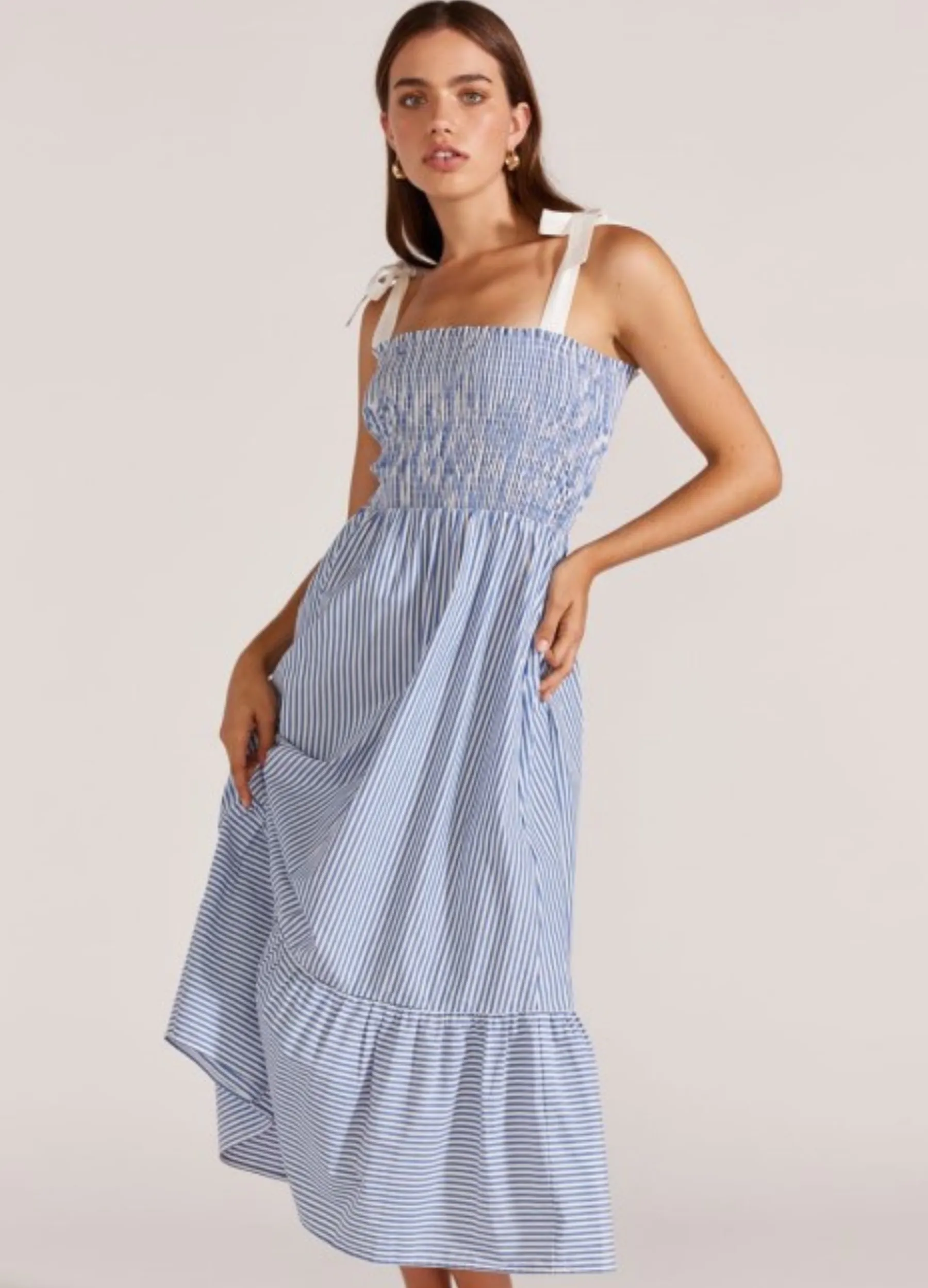 Staple the Label - Strappy Lucille Shirred Midi Dress - Blue Stripe