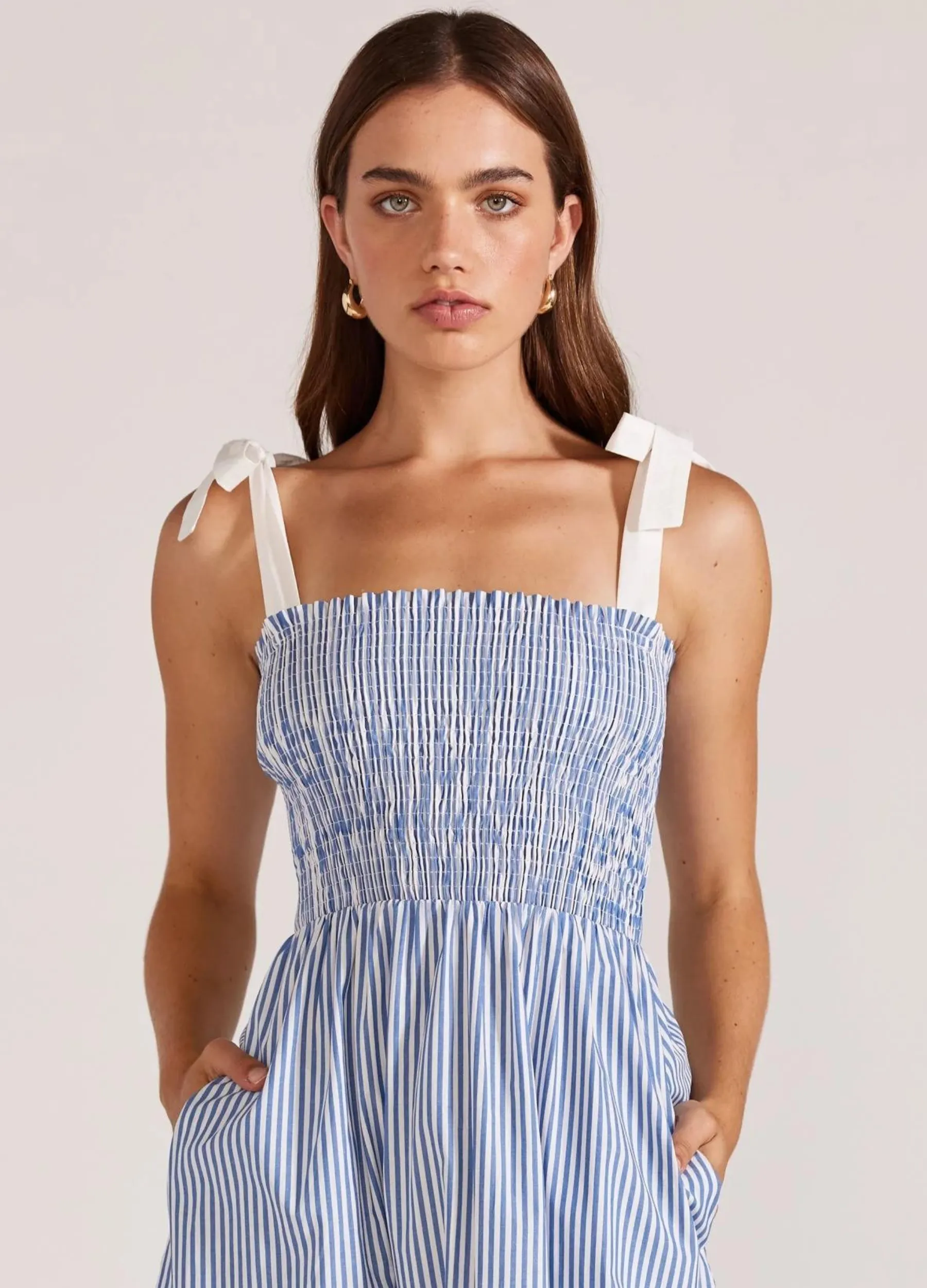 Staple the Label - Strappy Lucille Shirred Midi Dress - Blue Stripe