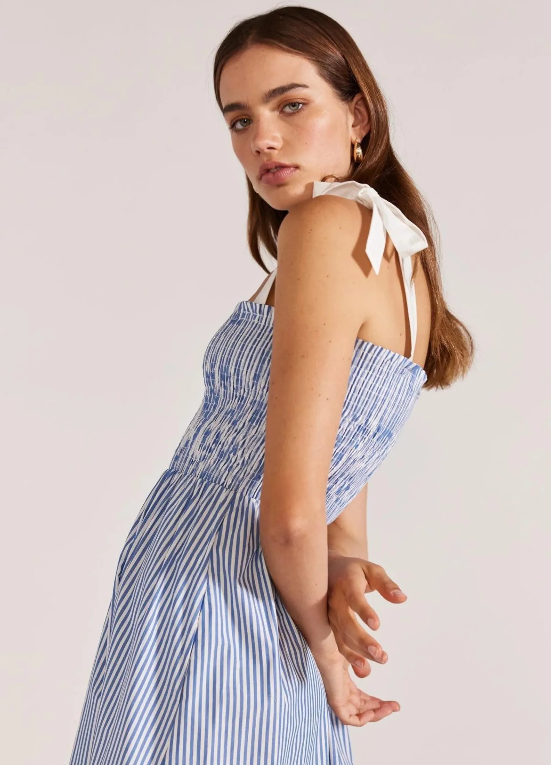 Staple the Label - Strappy Lucille Shirred Midi Dress - Blue Stripe