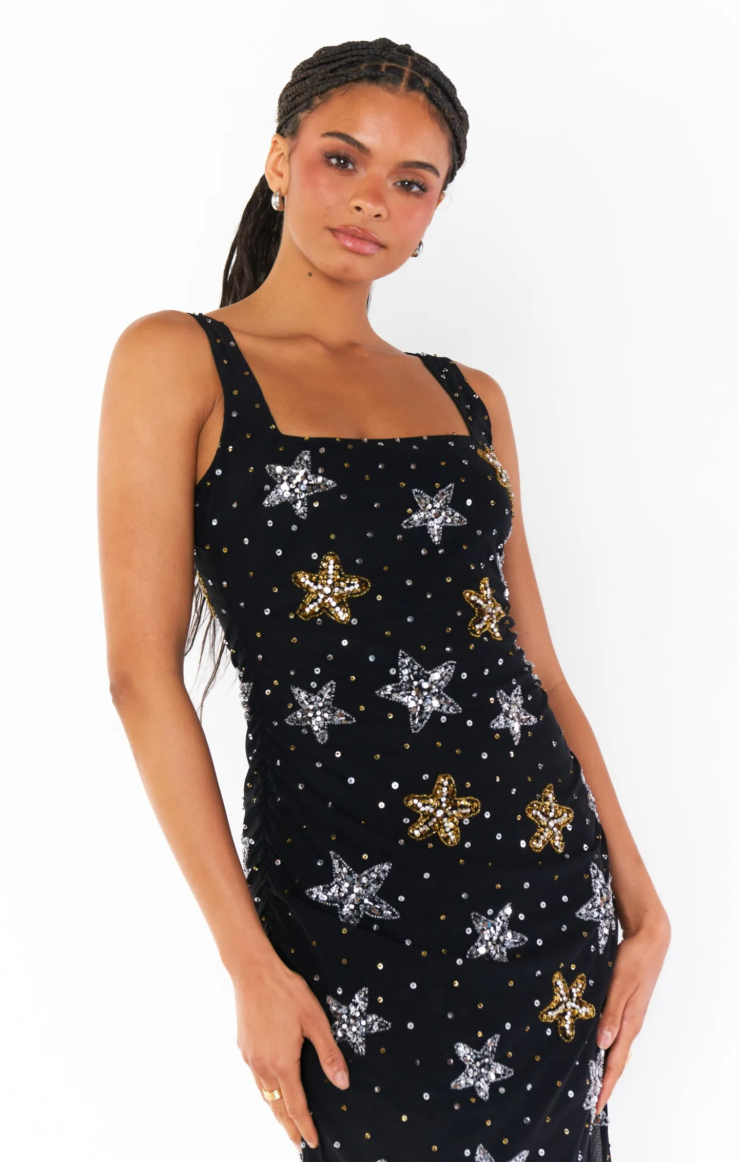 Stassi Midi Dress ~ Starfish Beaded Sequins Black