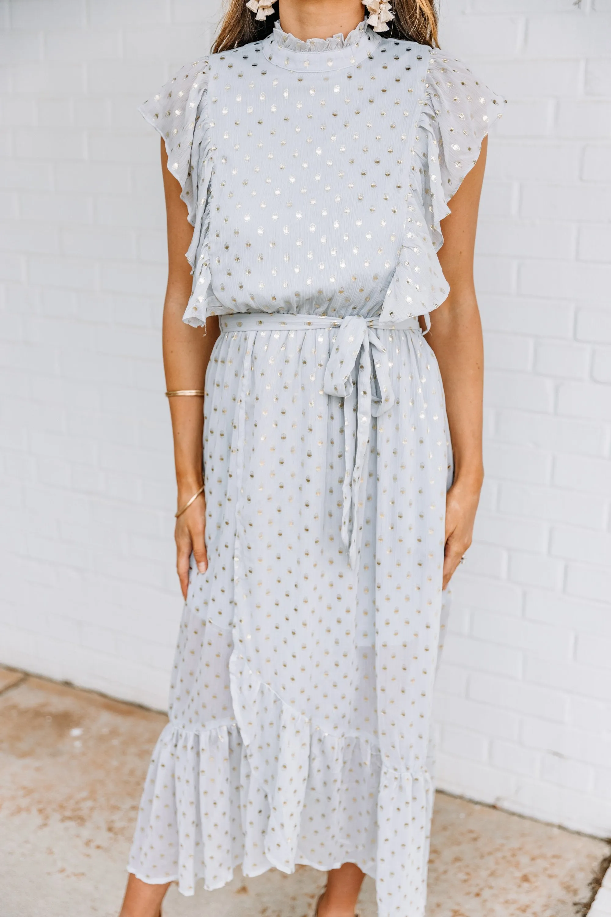 Steal Your Love Misty Blue Polka Dot Midi Dress