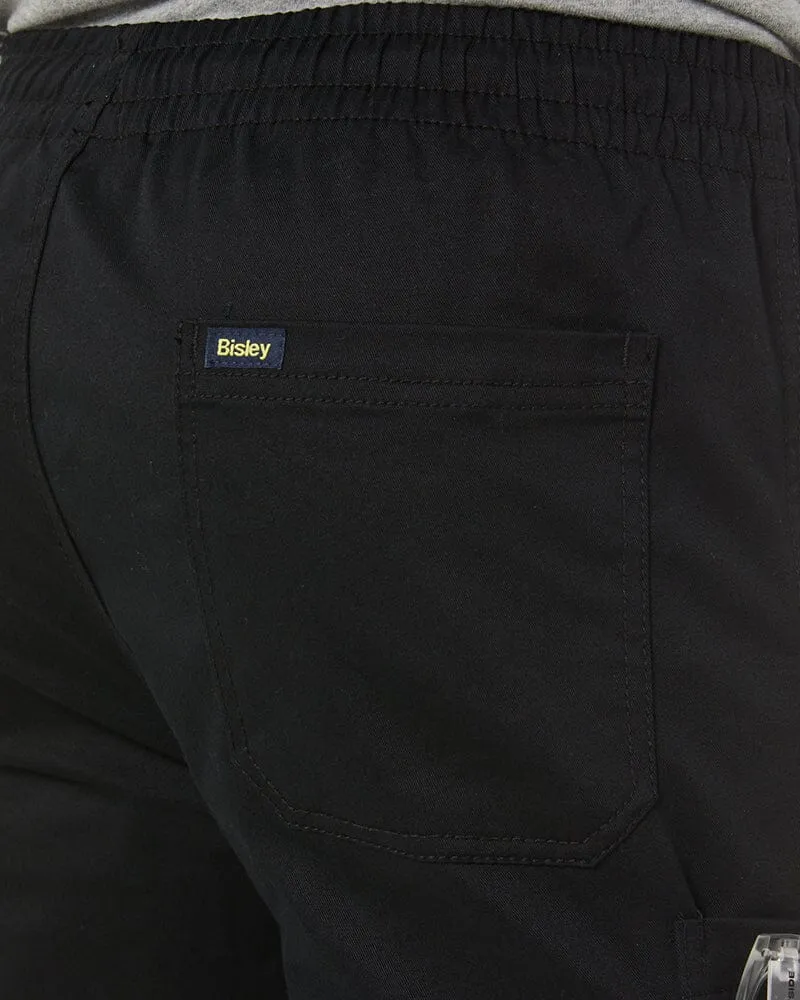 Stretch Cotton Drill Elastic Waist Cargo Pant - Black