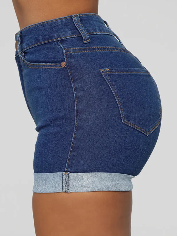 Stylish simple high elastic women's denim shorts