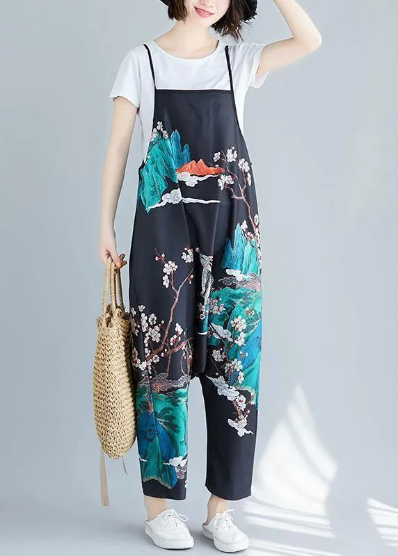 Summer simple fashion print personality bib nine points casual piece harem pants