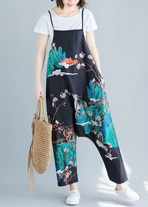 Summer simple fashion print personality bib nine points casual piece harem pants