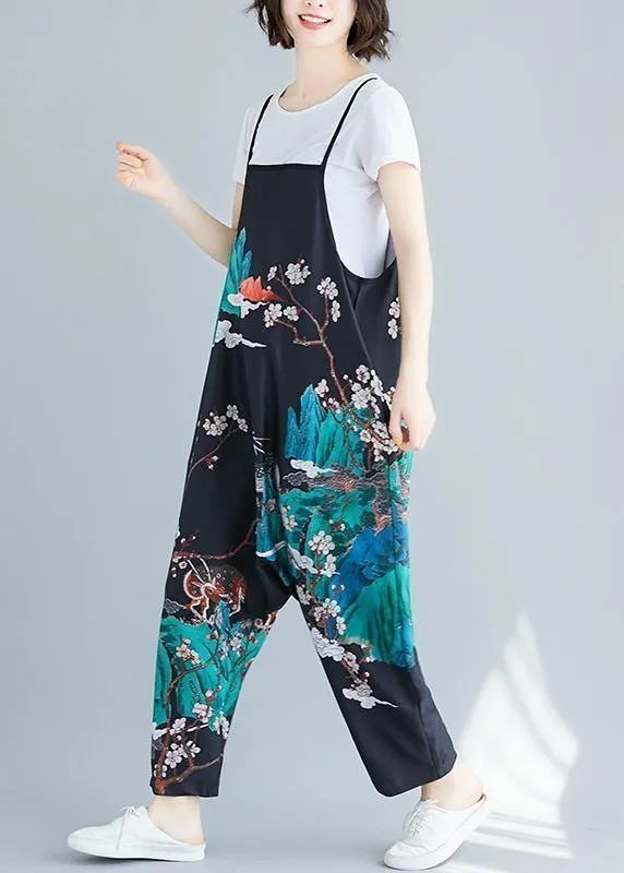 Summer simple fashion print personality bib nine points casual piece harem pants