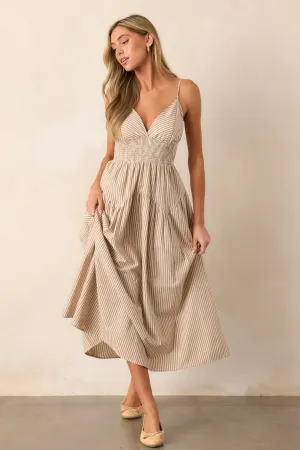 Sweet Harmony Tan Stripe Sleeveless Midi Dress