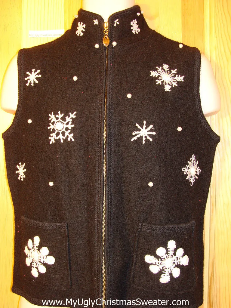 Tacky Ugly Christmas Sweater Party Vest Boiled Wool  with Snowflakes 2sided   (f376)