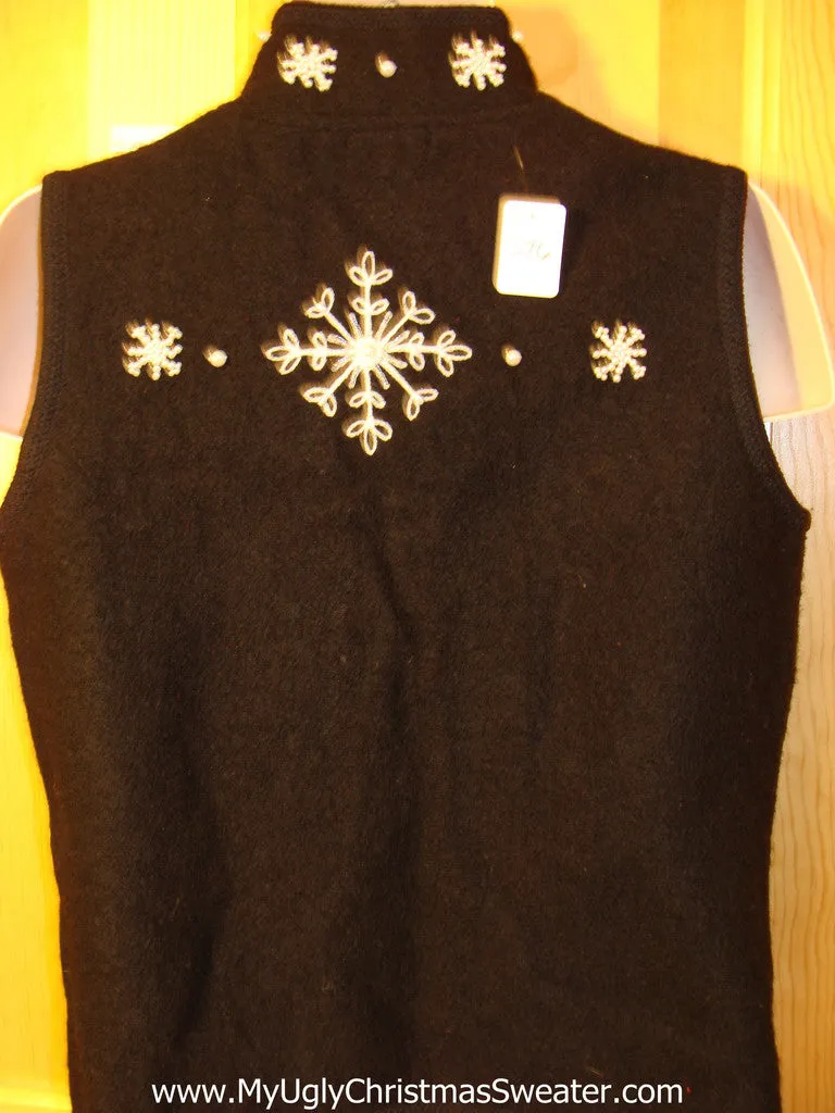 Tacky Ugly Christmas Sweater Party Vest Boiled Wool  with Snowflakes 2sided   (f376)