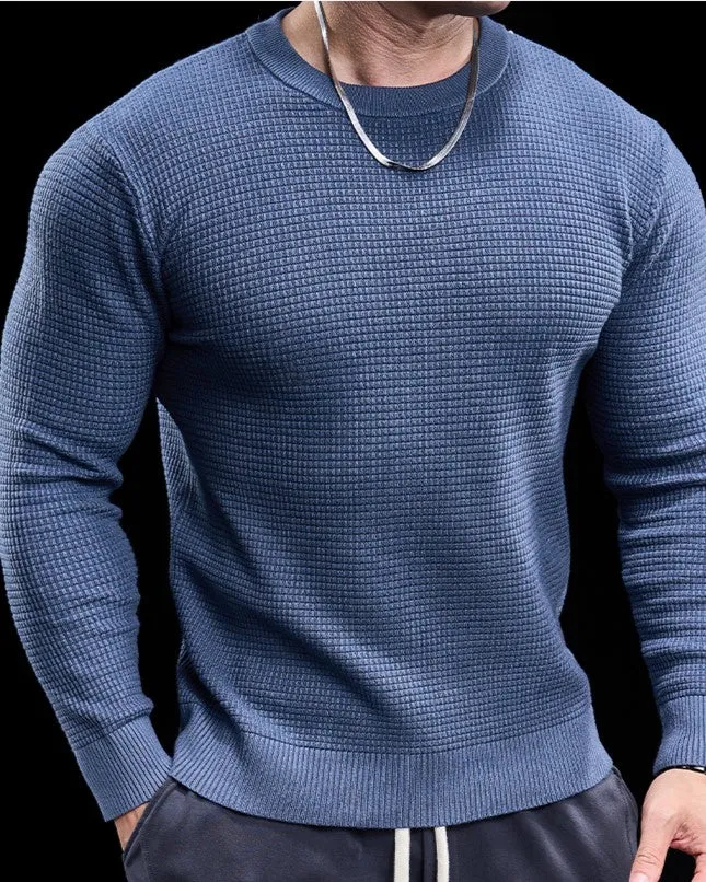 Textured Knit Crew Neck Long Sleeve Sweater