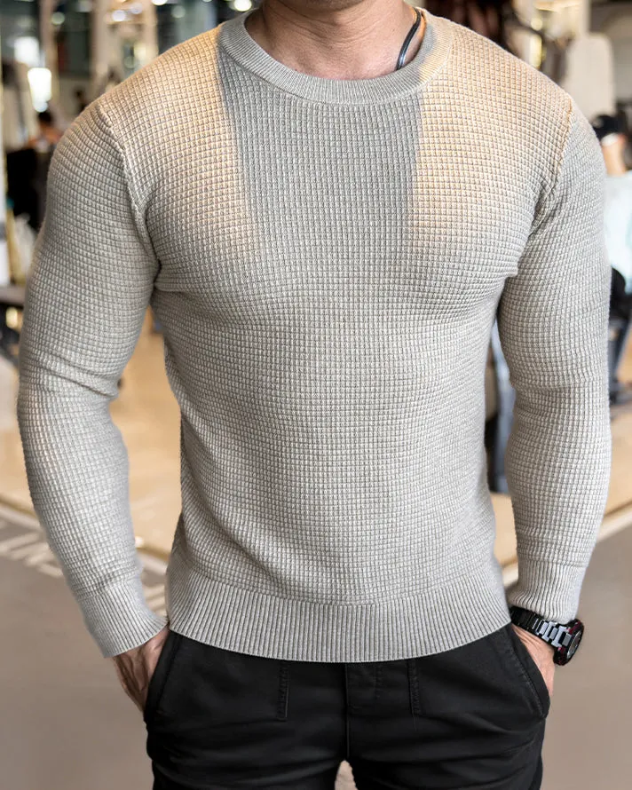 Textured Knit Crew Neck Long Sleeve Sweater